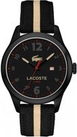 Lacoste horlogeband 2010724 / LC-76-1-34-2485 Leder/Textiel Zwart 21mm + zwart stiksel