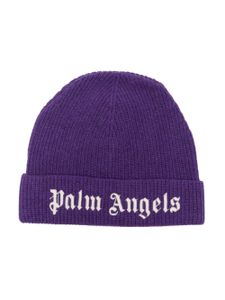 Palm Angels Kids bonnet nervuré à logo brodé - Violet