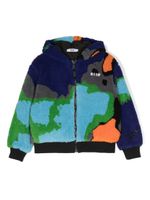 MSGM Kids veste en peau lainée à logo brodé - Bleu