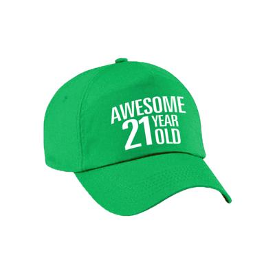 Verjaardag cadeau petje - Awesome 21 year old - 21 jaar - groen - volwassenen - baseball cap