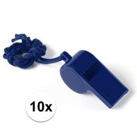 Fluitjes van kunststof - Multipack van 10x stuks - blauw - aan koordje - herrie maken - sport Fluitjes van kunststof - Multipack van 10x stuks - blauw - aan koordje - herrie maken - sport