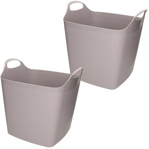 2x stuks kuip/emmer/wasmand - flexibel - grijs - 25 liter - vierkant - kunststof