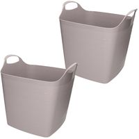 2x stuks kuip/emmer/wasmand - flexibel - grijs - 25 liter - vierkant - kunststof