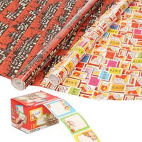 Sinterklaas inpakpapier/cadeaupapier 6x rollen en 50 naam stickers