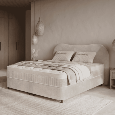 Boxspring Met Opbergruimte Arcus Beige 180x200 Cm Direct Leverbaar & Normale Instap & Medium & 7 Comfortzones Dreamhouse - Dekbed-Discounter.nl