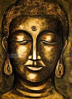 Karo-art Schilderij - Boeddha Verlichting (print op canvas) ,Geel Bruin , 3 maten , Wanddecoratie - thumbnail