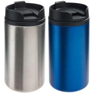 Set van 2x Thermosbekers/warmhoudbekers zilver en blauw 290 ml