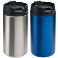 Set van 2x Thermosbekers/warmhoudbekers zilver en blauw 290 ml - thumbnail