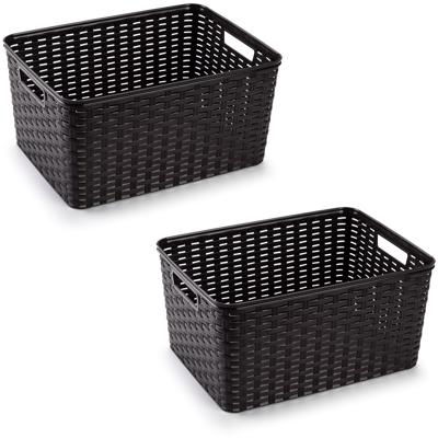 Opbergmand - 2x - Kastmand - rotan kunststof - donkerbruin - 18 Liter - 29 x 39 x 20 cm