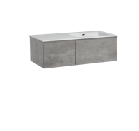 Storke Edge zwevend badmeubel 110 x 52 cm beton donkergrijs met Diva asymmetrisch rechtse wastafel in glanzend composiet marmer