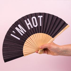 Houten Waaier - I'm Hot/zwart