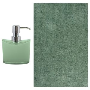 MSV badkamer droogloop mat/tapijt - Sienna - 40 x 60 cm - bijpassende kleur zeeppompje - groen