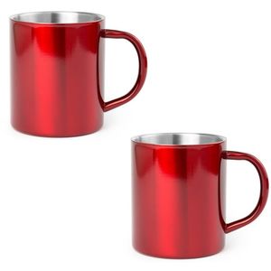 8x Drinkbekers/mokken rood RVS 280 ml