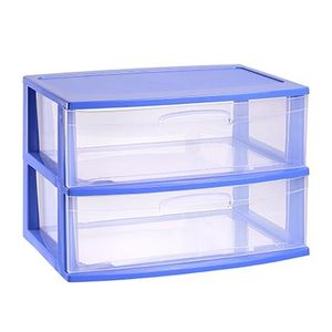 Ladeblokje/spullen storage organizer 2x lades - blauw/transparant - L56 x B40 x H41 cm - plastic