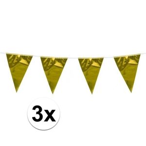 3x Feestartikelen Vlaggenlijn metallic goud 10 meter