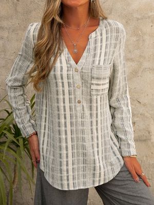 V Neck Stripe Long Sleeve Blouse V Neck Stripe Long Sleeve Blouse