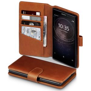 Qubits - luxe echt lederen wallet hoes - Sony Xperia L2 - cognac