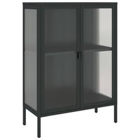 The Living Store Dressoir - Gepoedercoat staal en glas - 75 x 35 x 105 cm - Zwart - thumbnail