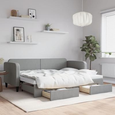 Slaapbank met onderschuifbed en lades 80x200 cm stof lichtgrijs
