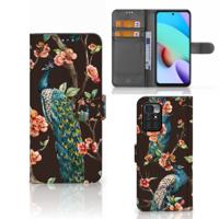 Xiaomi Redmi 10 | Telefoonhoesje | Met pasjeshouder | Pauw met Bloemen