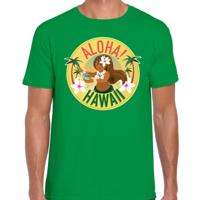 Hawaii feest t-shirt - Aloha - voor heren - groen - Carnaval party verkleedkleding - Hawaiishirts