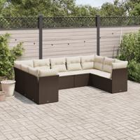 9-delige Loungeset met kussens poly rattan bruin