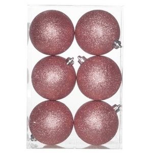 12x Kunststof kerstballen glitter roze 8 cm kerstboom versiering/decoratie - Kerstbal