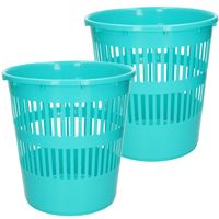 Plasticforte Afvalbak/vuilnisbak/kantoor prullenbak - 2x stuks - plastic - blauw - 28 cm - Prullenmanden - thumbnail