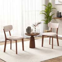 Set van 2 Eetkamerstoelen Stoel van Heveahout Gestoffeerde Rugleuning Zacht Kussen Zithoogte 48 cm voor Lounge Restaurant Beige - thumbnail