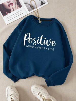 Letter Graphic Thermal Lined Sweatshirt | White Casual Pullover Navy Blue / XS