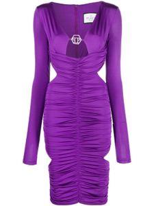 Philipp Plein robe mi-longue froncée à plaque logo - Violet