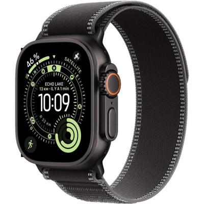Apple Watch Ultra 3 GPS + Cellular - 49 mm - Zwarte titanium kast - Zwart/antraciet Trail Loop-bandje - M/L