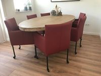 Set van 6 leren kuip eetkamerstoelen - met wieltjes - rood leer - Echt leer, Modern, ontdek de vele Leersoorten en Kleuren bij ShopX