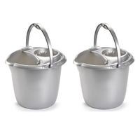 2x stuks zilver grijze dweilemmer/mopemmer 15 liter 38 x 34 cm