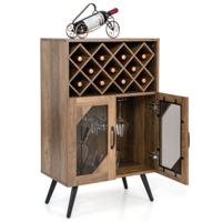 Vintage Wijnkast met Afneembaar Wijnrek en Geïntegreerde Glashouders Barkast Hout Sideboard voor 11 Flessen Wijn en 6-9 Wijnglazen