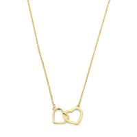 14k Geelgouden Collier met Twee Hartjes - Verstelbaar 41-45 cm