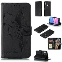 Feather patroon Litchi textuur horizontale Flip lederen draagtas met portemonnee & houder & kaartsleuven voor Huawei Y6 (2019)/Honor Play 8A (zwart)