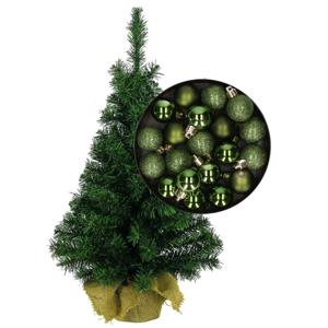 Mini kerstboom/kunst kerstboom H35 cm inclusief kerstballen groen - Kunstkerstboom