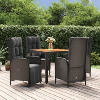 5-delige Tuinset met kussens poly rattan zwart