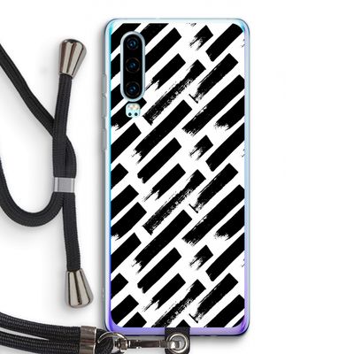 Zwarte vegen: Huawei P30 Transparant Hoesje met koord