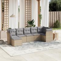 7-delige Loungeset met kussens poly rattan gemengd beige