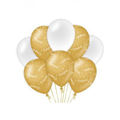 Ballonnen Congrats Goud/Wit (8st)