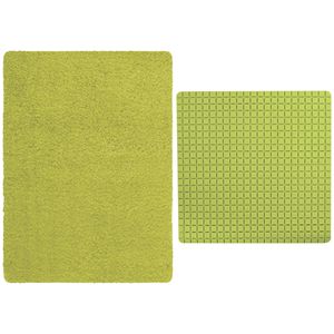 MSV Douche anti-slip mat en droogloop mat - Venice badkamer set - rubber/microvezel - limegroen - Badmatjes