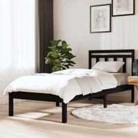 Bedframe massief hout zwart 75x190 cm