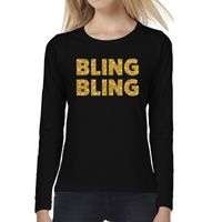 Zwart long sleeve t-shirt met gouden Bling Bling tekst voor dames 2XL  -