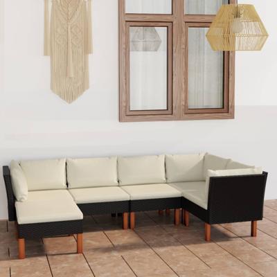 6-delige Loungeset met kussens poly rattan zwart