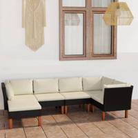 6-delige Loungeset met kussens poly rattan zwart