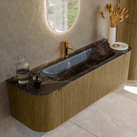 Badmeubel Mondiaz Kurve-Dlux | 150 cm cm | Meubelkleur Dusk | Wastafelkleur Lava | Solid surface | Wasbak midden spoelbak | 1 kraangat