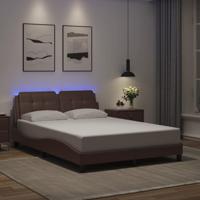 Bedframe met LED-verlichting kunstleer bruin 140x190 cm