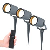Set van 3 LED Prikspots Spikey - 4 Watt 345 lumen - 2700K warm wit - antraciet - IP65 Waterdicht - Incl. dimmer met afstandsbediening